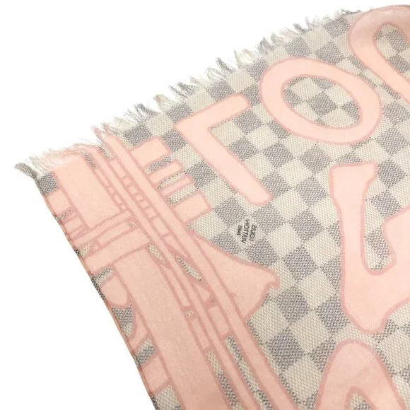 LOUIS VUITTON Vintage Damier Azur Tahitienne Logo Scarf Wrap Pink Gray [105046] - Picture 10 of 11